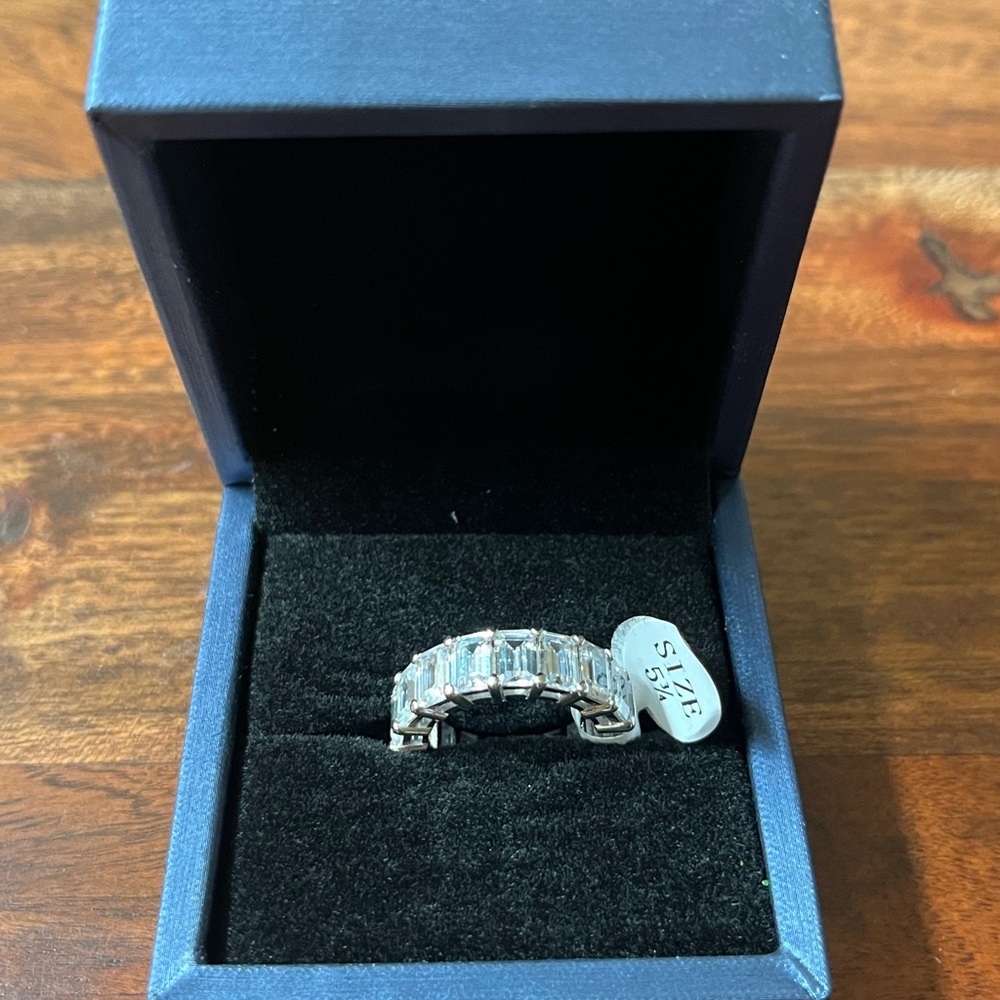 Sapphire & Silver Emerald Cut Eternity Band